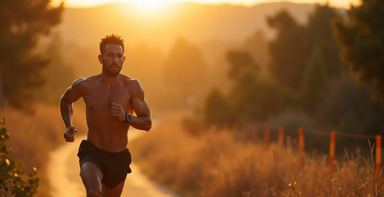Atleta in movimento che esprime vitalità ed energia fisica