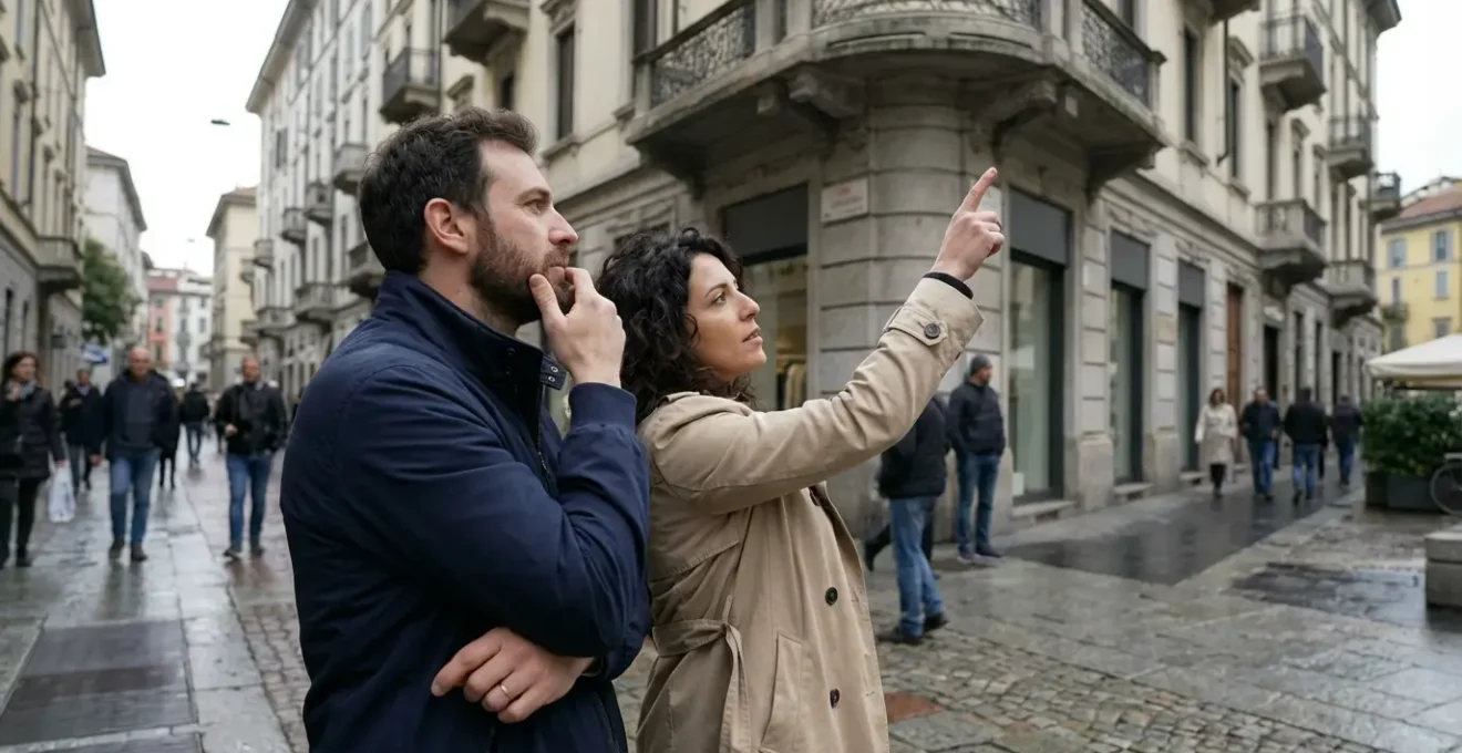 Coppia italiana valuta edificio residenziale zona Navigli Milano